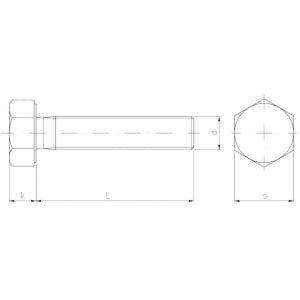 INOX śruba z łbem 6-kątnym pełny gwint A2 [DIN933] szkic