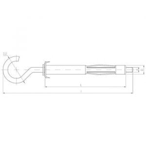 Kołek stalowy kart-gips. Typu MOLLY, hak sufitowy szkic