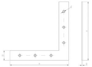 Narożnik 75x12x2 mm, ocynk żółty szkic